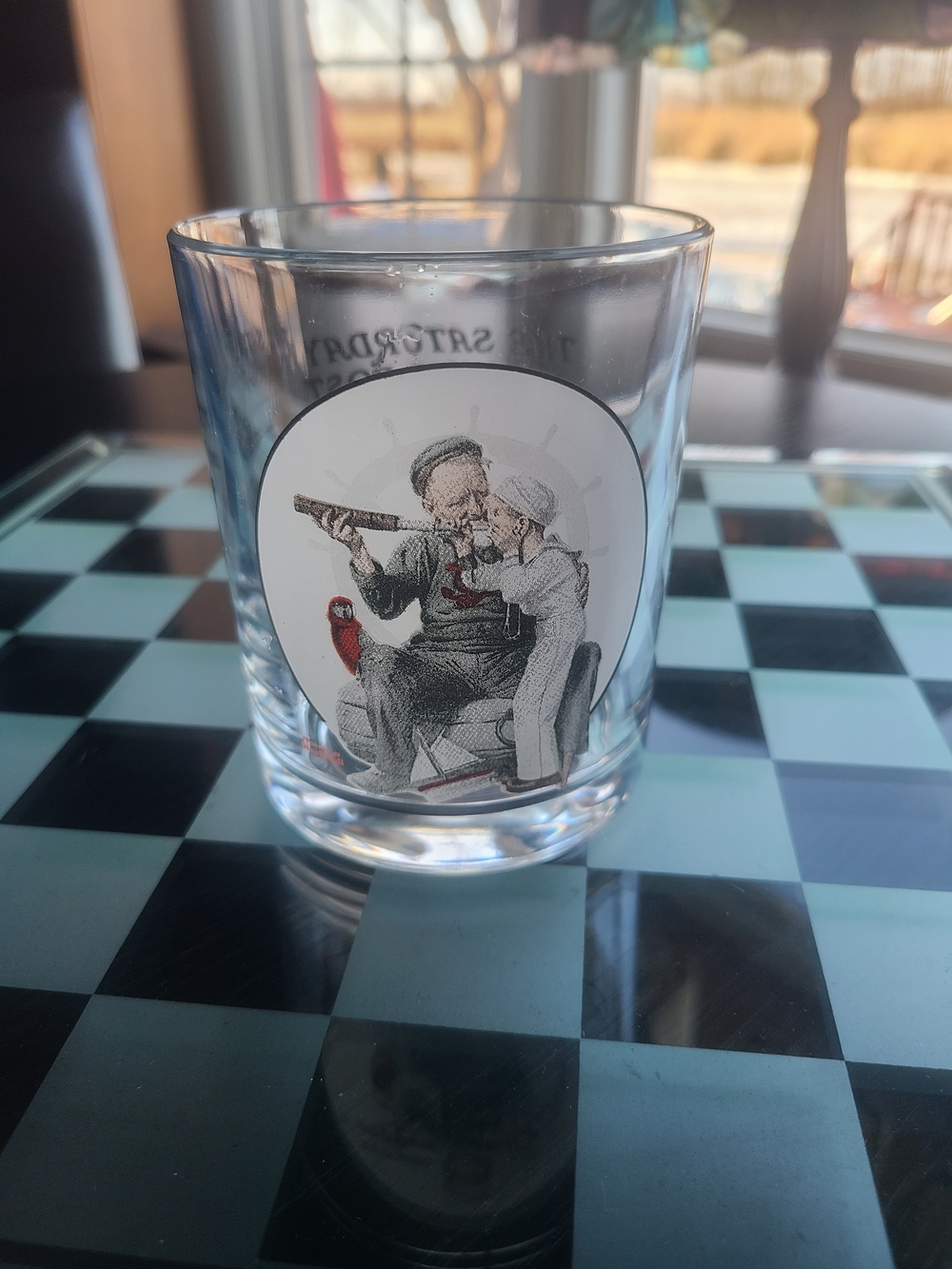 Vintage Clear Glass Tumbler with Nautical Figure Illustration Collectibles Glass
